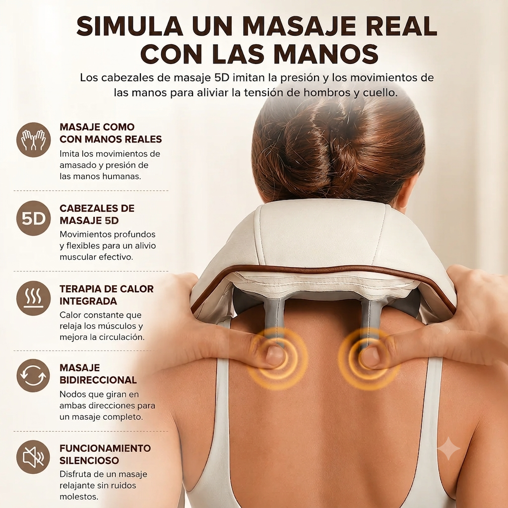 Masajeador Cervical 5D Inalámbrico con  Amasado Profundo